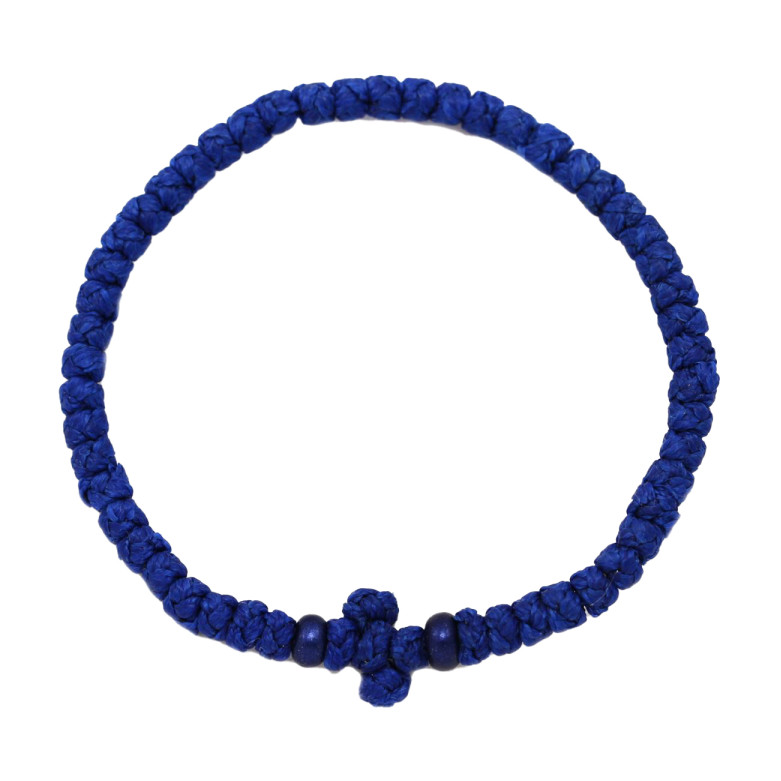 Waxed prayer rope bracelet 3.5mm (komboskini) electric blue.