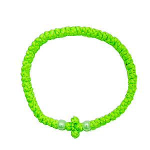 Waxed prayer rope bracelet 3.5mm (komboskini) neon lime with white beads