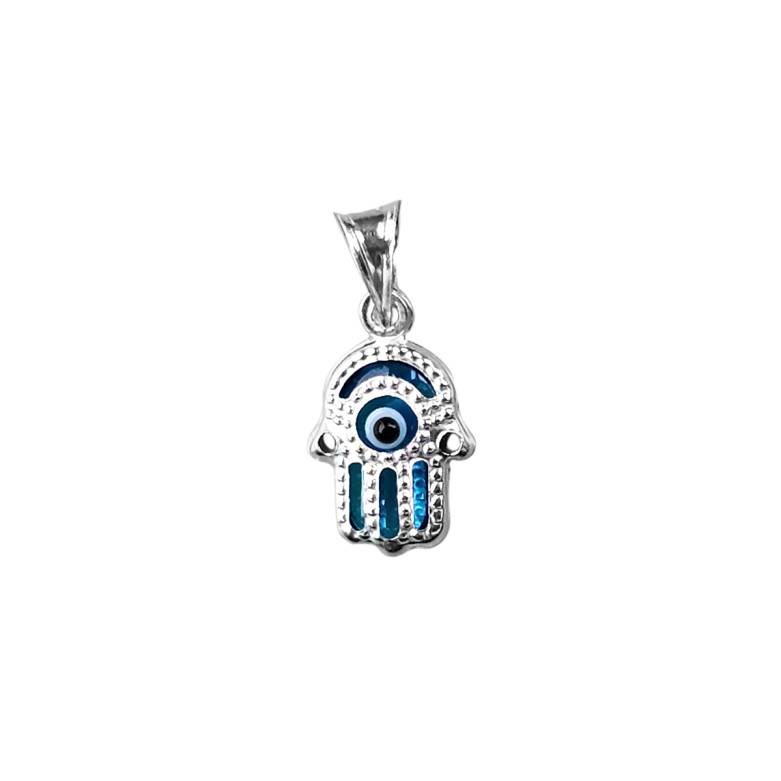 Sterling silver 925° murano hamsa hand pendant.