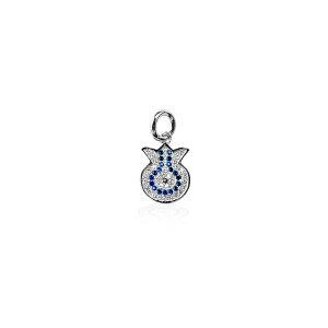 Sterling silver 925° 11x15mm blue and clear cz pomegranate pendant.