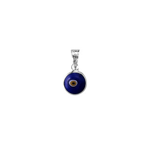 Sterling silver 925° 8mm blue and yellow murano evil eye (mati) pendant.