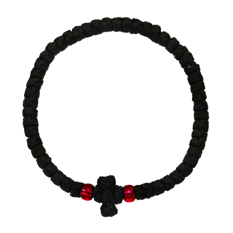 Waxed prayer rope bracelet 3.5mm (komboskini) black with red beads