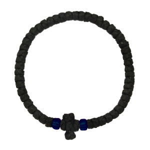 Waxed prayer rope bracelet 3.5mm (komboskini) black with dark blue beads.