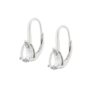 Sterling Silver 925°,rhodium pear shape clear cz stud earring.