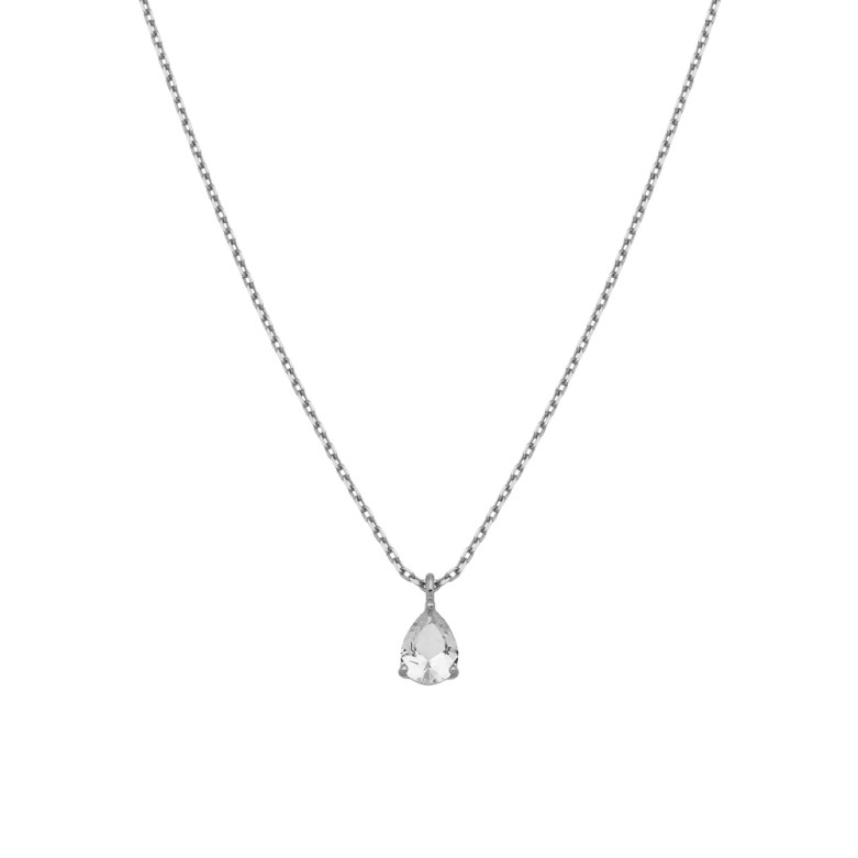 Sterling Silver 925°,rhodium pear shape clear cz pendant on a chain.