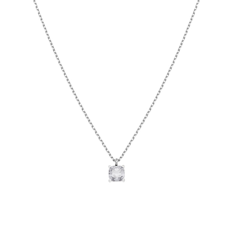 Sterling Silver 925°,rhodium square shape clear cz pendant with a chain.