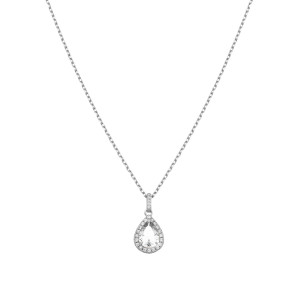 Sterling Silver 925°,rhodium pear shape clear cz halo pendant with a chain.