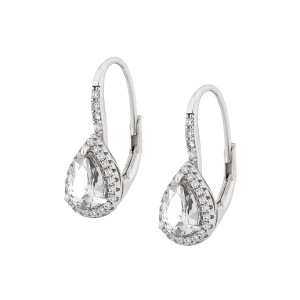 Sterling Silver 925°,rhodium pear shape clear halo cz drop earring.