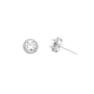 Sterling silver 925°. rhodium round clear cz halo stud earrings.