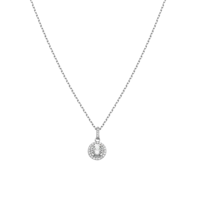 Sterling Silver 925°,round shape clear cz necklace.