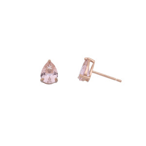 Sterling Silver 925°,rose plated pear shape morganite cz stud earring.