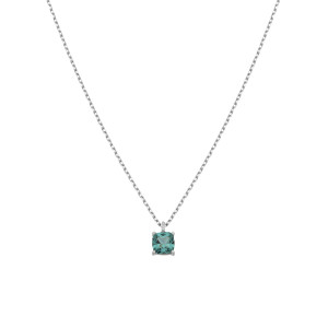Sterling Silver 925°,rhodium square shape green sapphire cz pendant with a chain.