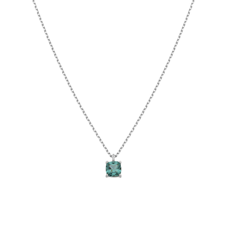 Sterling Silver 925°,rhodium square shape green sapphire cz pendant with a chain.