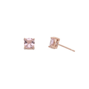 Sterling Silver 925°,rose plated square shape morganite cz stud earring.