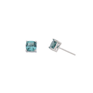 Sterling Silver 925°,rose plated square shape green sapphire cz stud earring.