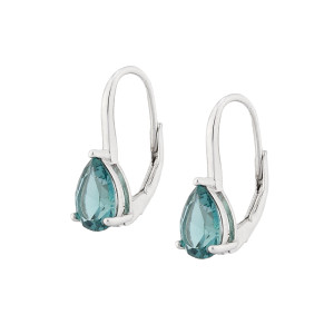 Sterling Silver 925°,rhodium pear shape drop green sapphire cz earring.
