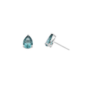 Sterling Silver 925°,rhodium pear shape green sapphire cz stud earring.