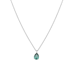 Sterling Silver 925°,rhodium pear shape green sapphire cz pendant on a chain.