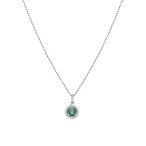 Sterling Silver 925°,rhodium round shape halo green sapphire cz pendant with a chain.