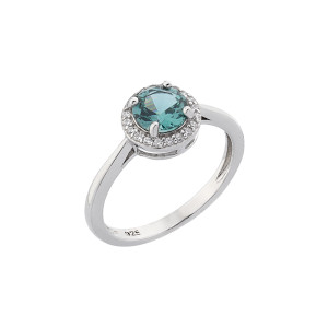 Sterling Silver 925°,round shape green sapphire halo cz ring.