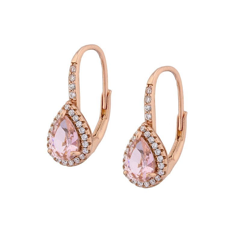 Sterling Silver 925°,rose gold pear shape drop morganite halo cz drop earring.