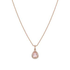 Sterling Silver 925°,rose plated pear shape clear cz halo pendant with a chain.