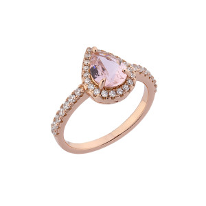 Sterling Silver 925°,rose plated pear shape morganite cz ring.