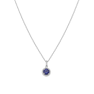 Sterling Silver 925°,rhodium round shape halo tanzanite cz pendant with a chain.