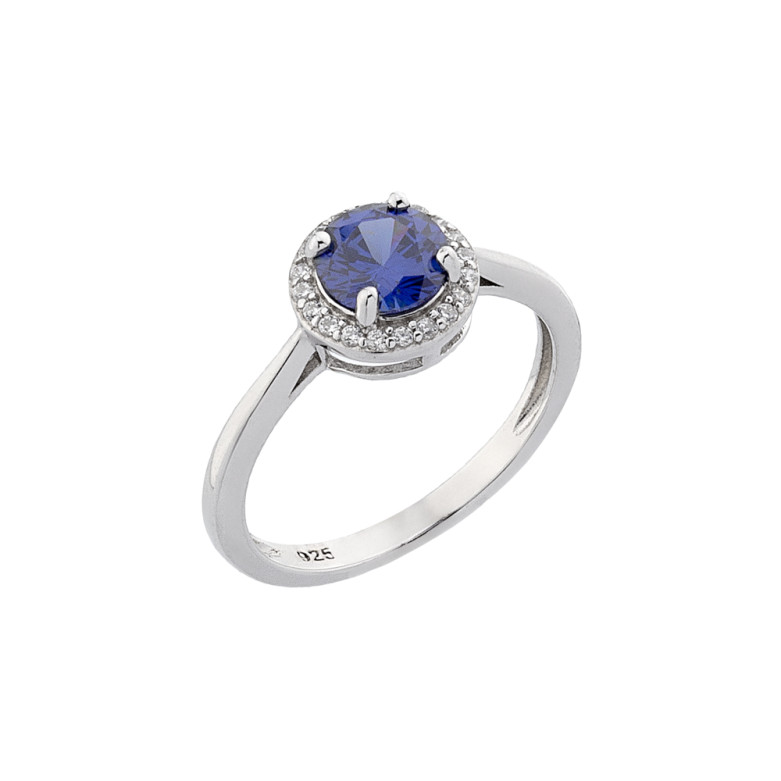 Sterling Silver 925°,round shape tanzanite halo cz ring.