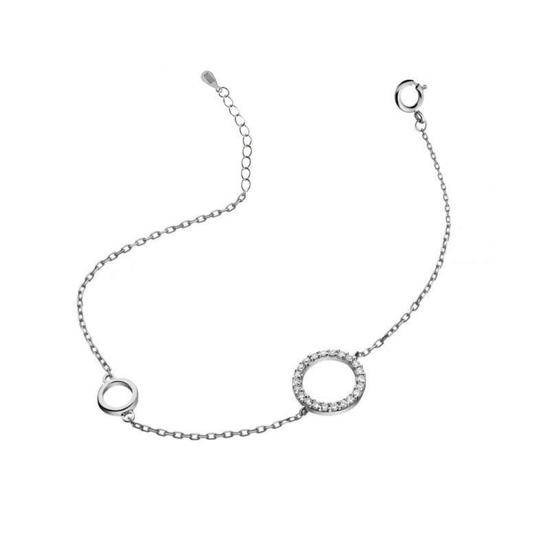 Sterling silver 925° round cz circle and smaller plain circle on a bracelet.