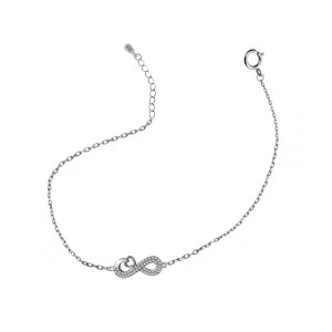 Sterling silver 925° cz infinity with open heart on a bracelet.