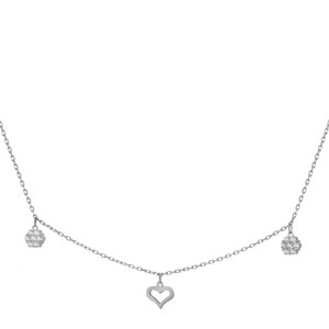 Sterling silver 925° open heart and cz charm necklace. 