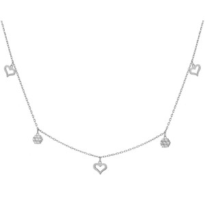 Sterling silver 925° open heart and cz charm necklace. 