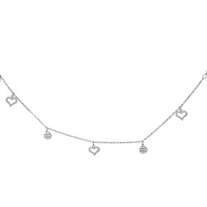 Sterling silver 925° open heart and cz hanging charms on a bracelet.