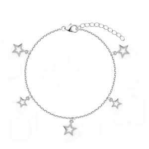 Sterling silver 925° hanging open star charms on a bracelet.
