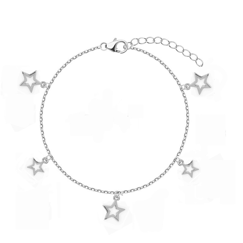 Sterling silver 925° hanging open star charms on a bracelet.