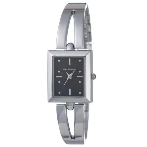 Hallmark Ladies rectangular watch with black face and metal strap.