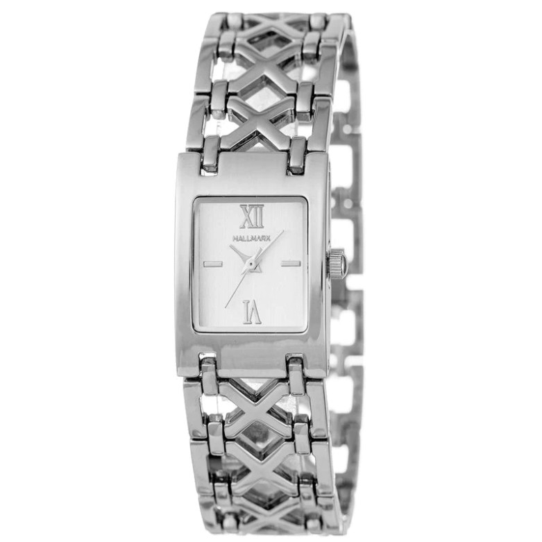 Hallmark ladies square face and criss cross metal strap.