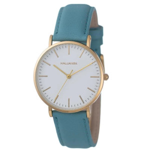 Hallmark ladies teal green leather strap wiith silver frame.