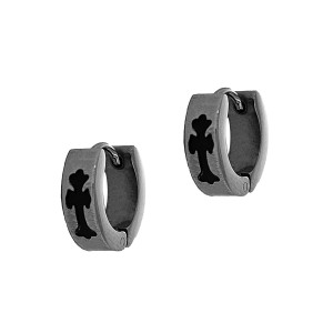 Stainless steel huggies with a black cross 4mm wide 