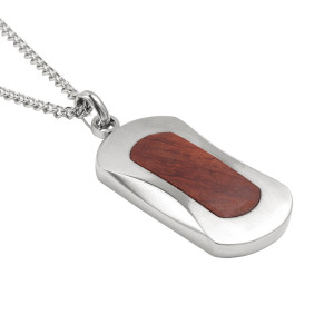 1J4 Stainless steel & bubinga wood pendant with a 60 cm stainless steel chain.