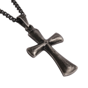 1J4 IP black stainless steel cross and chain .chain 60cm,  cross 45x25mm
