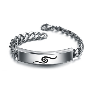 1J4 Stainless steel ID bracelet, with a lasered spiral pattern, & black enamel resin. 21cm