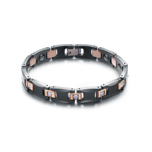 1J4 Black ceramic bracelet, with IP gold stainless steel inlaids & clear cz. 10mm wide 20cm long