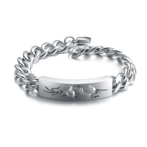 1J4 Stainless steel ID bracelet, with a laser cut out dragon , 20.5cm