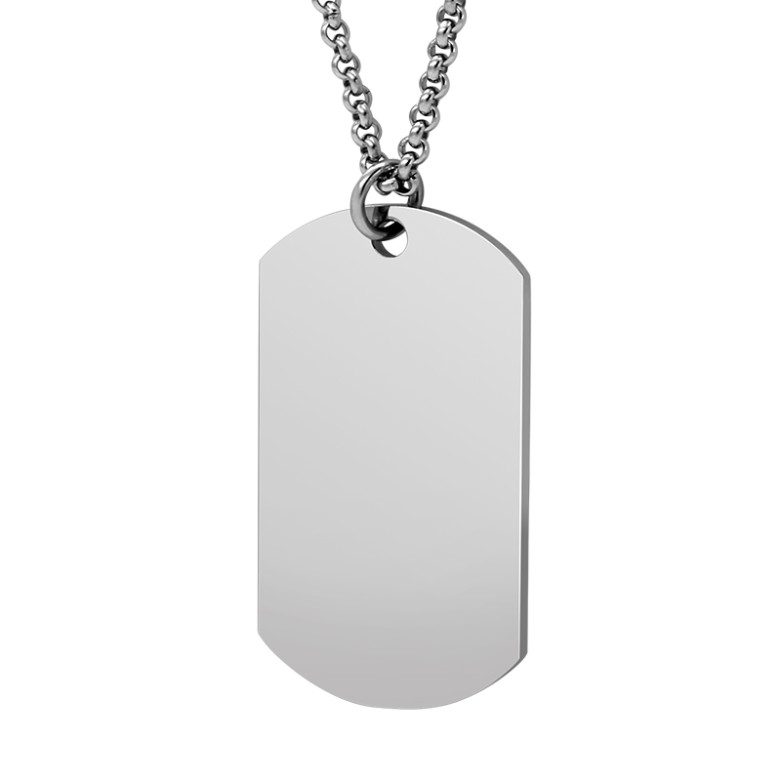 1J4 Stainless steel dog tag pendant 39x23x2mm. One side polished, one matt with a 60cm chain.