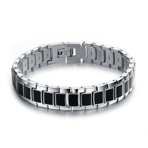 1J4 Stainless steel bracelet,with black resin.12mm wide, 20cm