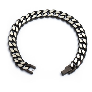 J4 Stainless steel curb bracelet with brush silver and IP black. 19.5cm , 9mm wide.Ext avaiable.