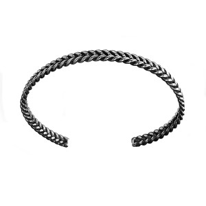 Sterling Silver 925, Double twiisted C-Bangle with black oxidising. 5mm wide, 2mm thick & 70mm diameter