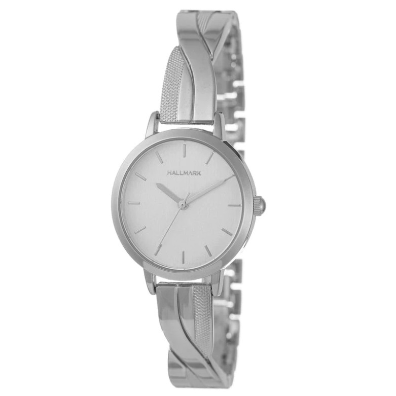 Hallmark silver ladies watch with plaited strap and white face